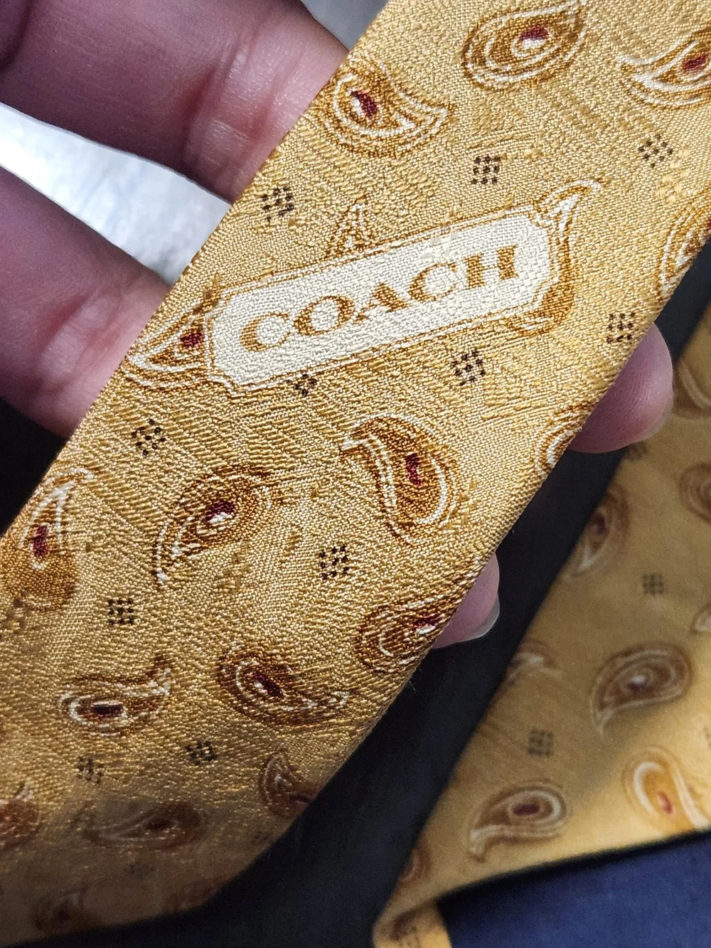 Vintage Coach Mens 100% Silk Paisley Tie Gold Designer Necktie Made in USA